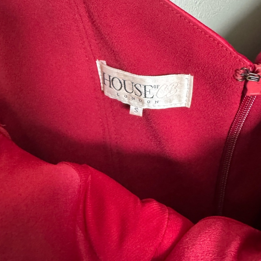 House of CB Charlotte Red Satin Midi Dress with Slit - Picture 7 of 10